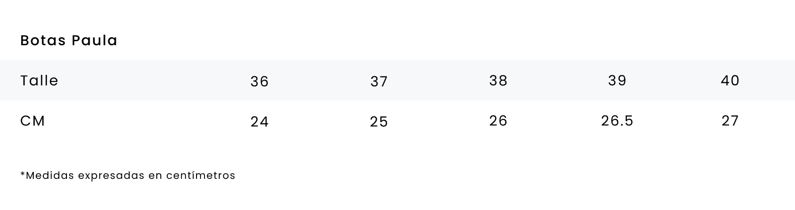 Tabla de talles - Botas Paula